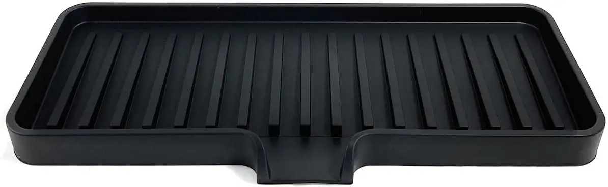 

Silicone Soap Dish Tray with Drain Chute, Bathroom and Kitchen Sink Organizer Caddy in Black, 9x3.5 Inches