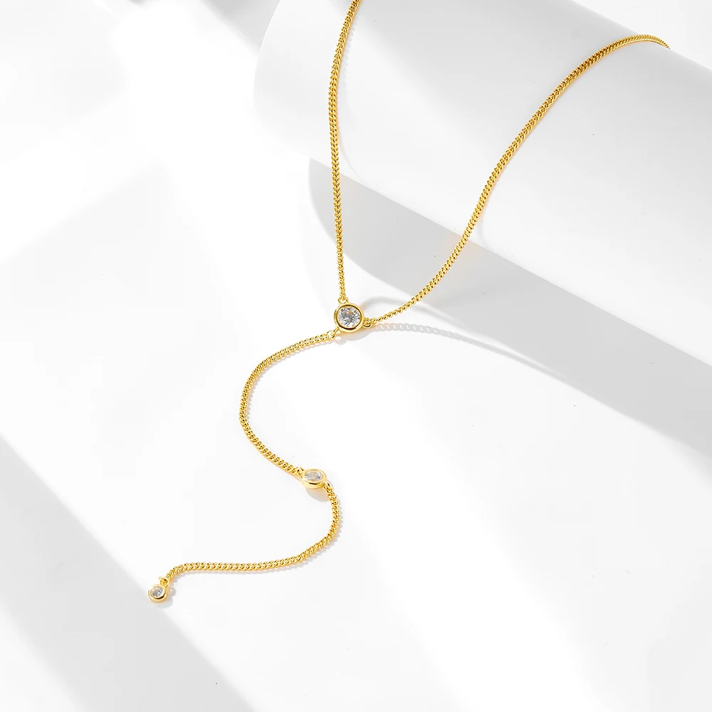 Fulsun Wholesale Jewelry 925 Sterling Silver Gold Plated Cz Zircon Dainty Cubic Zirconia Pendant Necklaces Y Bezel Lariat Neckla