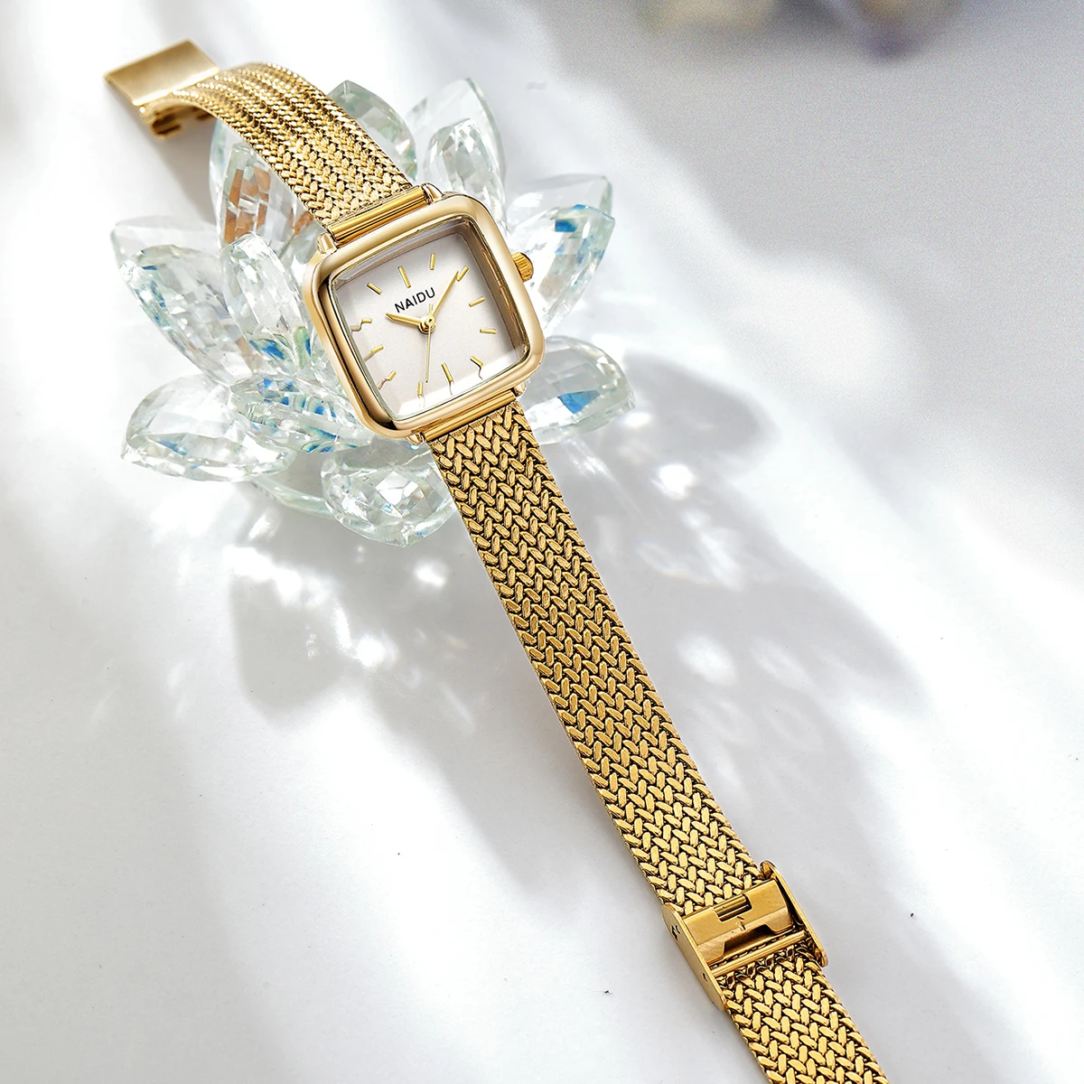 Women's Small Square Watch with Stainless Steel Strap, Artistic, Fashionable, Retro Quartz Watch