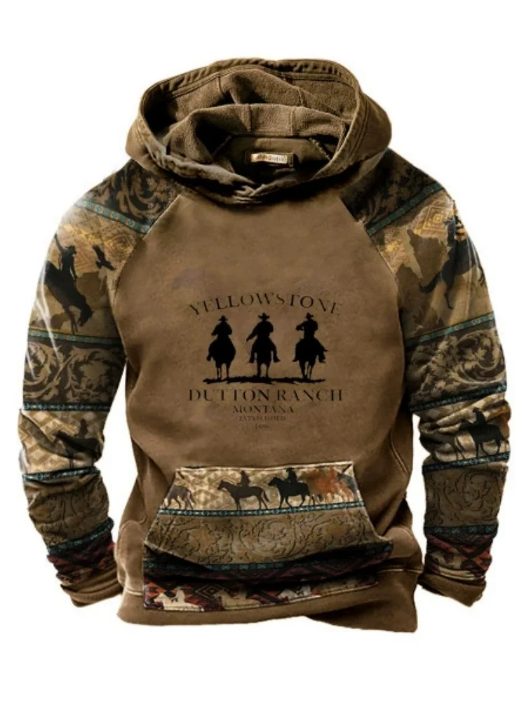 

2025 cross-border new casual trend hoodie hoodie retro digital printed men's sportswear European and American streetwear