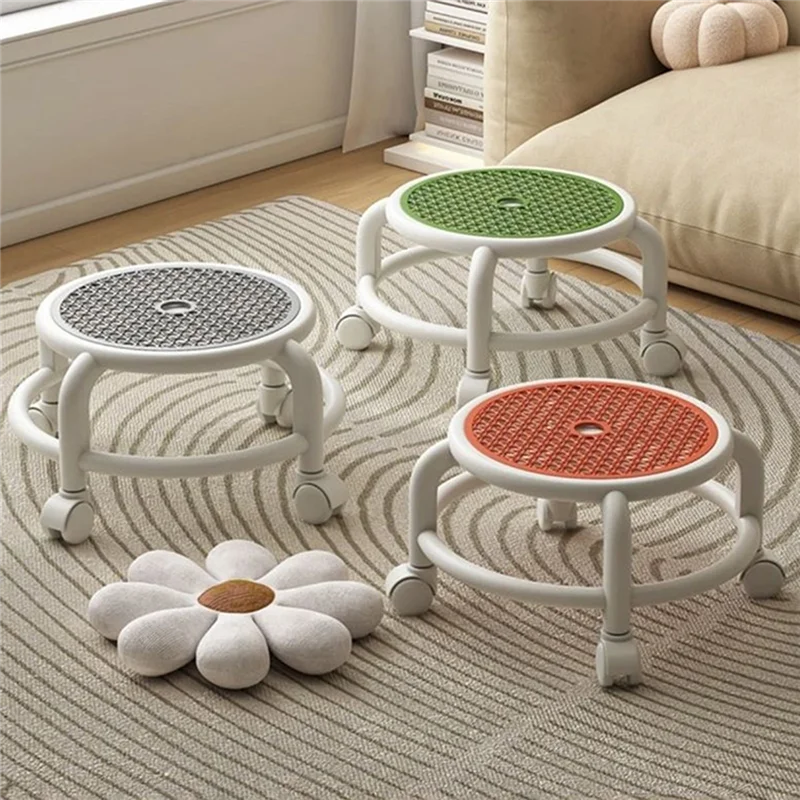 ABBP-tabouret roulant pivotant rond bas petit gris roue universelle enfants adulte forte capacité rangement pratique