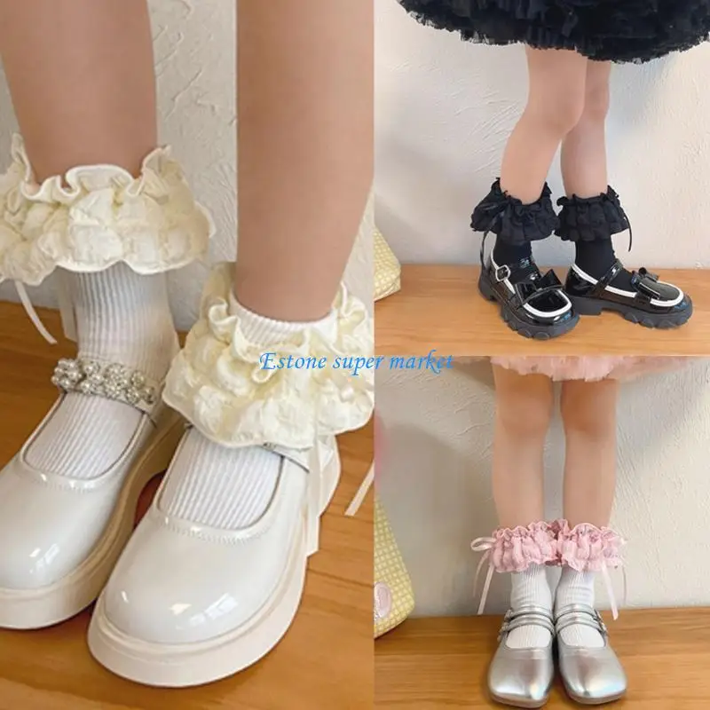 

090B Elastic Child Socks Ruffle Knee High Socks Girl Spring Autumn Dress Socks