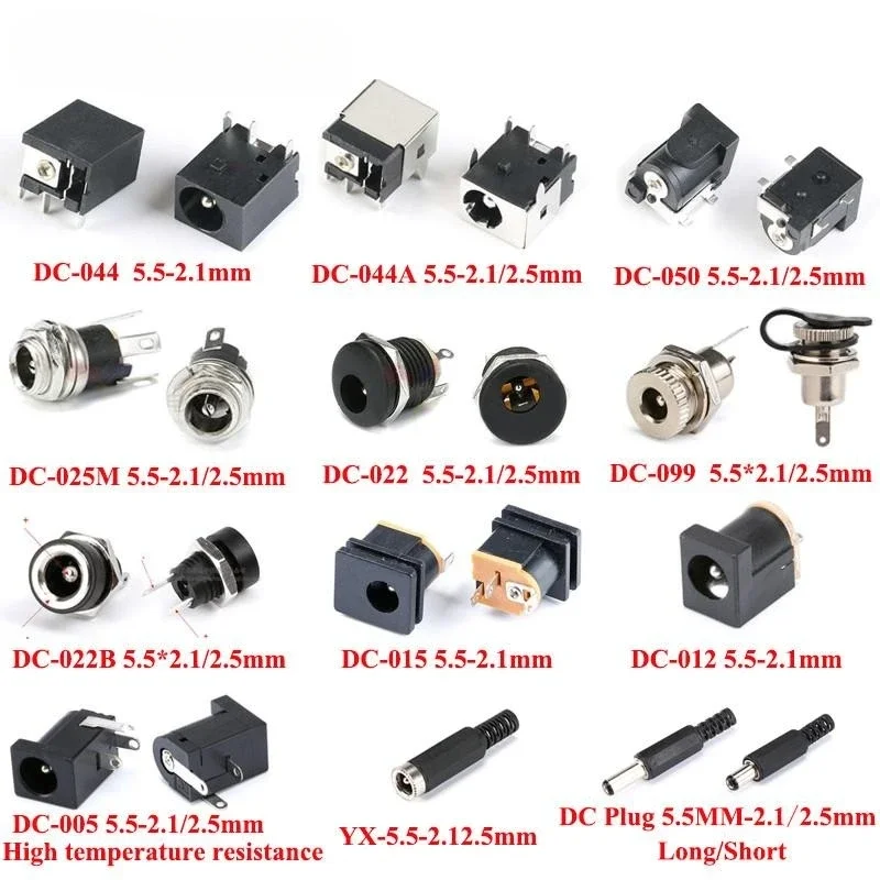 10 sztuk gniazdo zasilania prądem stałym DC-044 5.5*2.1mm 5.5*2.5mm męskie złącze żeńskie DC-050 nakrętka śrubowa do montażu panelowego lutowanie wodoodporne