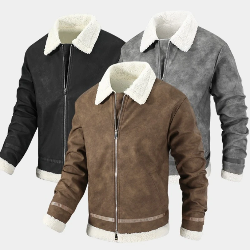 

Men's Suede Lambswool Jackets Autumn Winter Man Fur Integrated Fleece Leather Jackets Quality Male Thicker Warm Windbreaker Coat