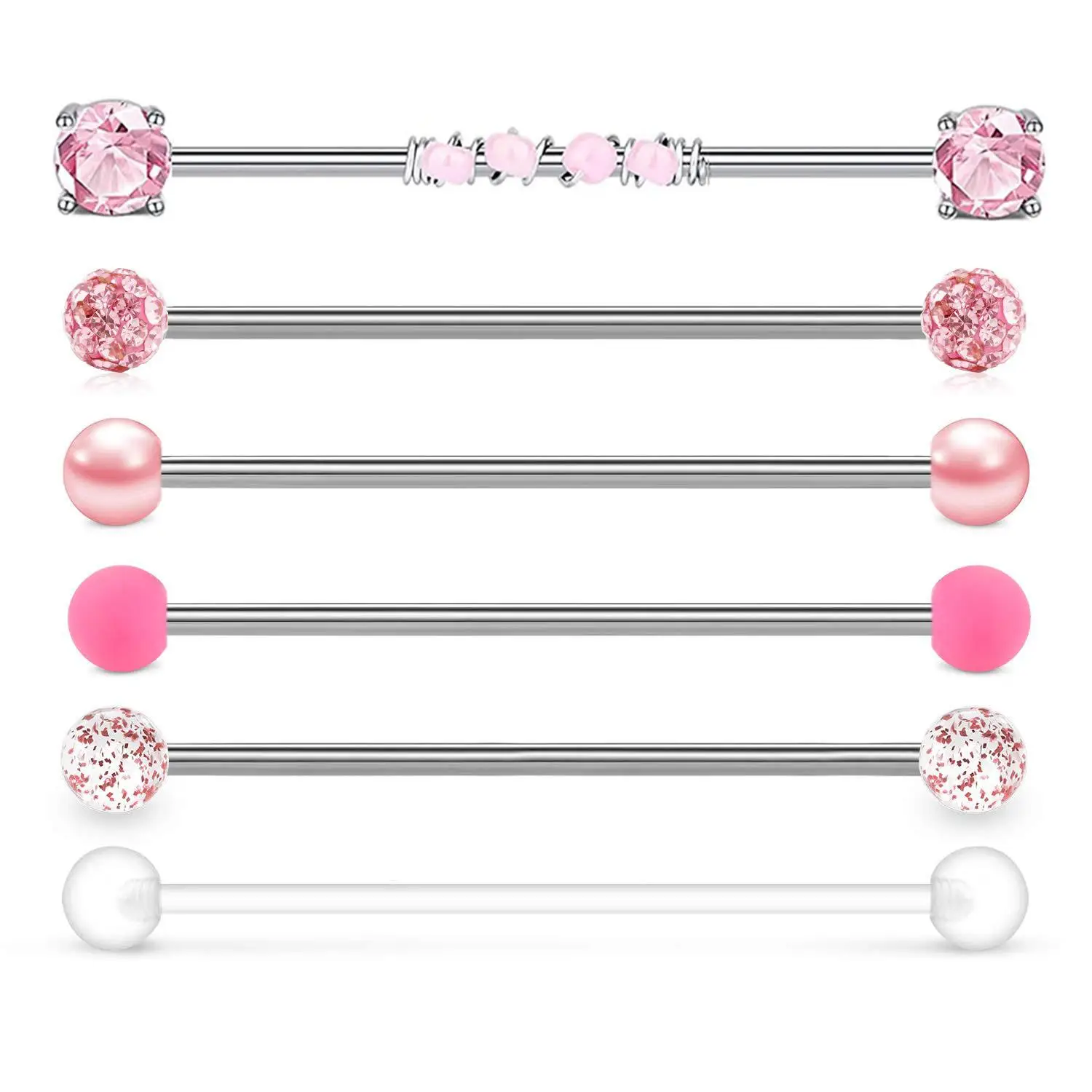 1pc/6pcs 14G 38mm Stainless Steel Industrial Barbell Ring Ear Straight Barbell Stud Cartilage Earring Helix Piercing Jewelry