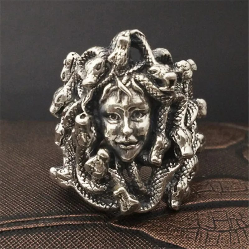 

Bestlybuy Gothic Thai 925 Medusa Head Wide Rings For Men 100% 925 Sterling Silver Mens Jewelry Punk Style Thick Band Free