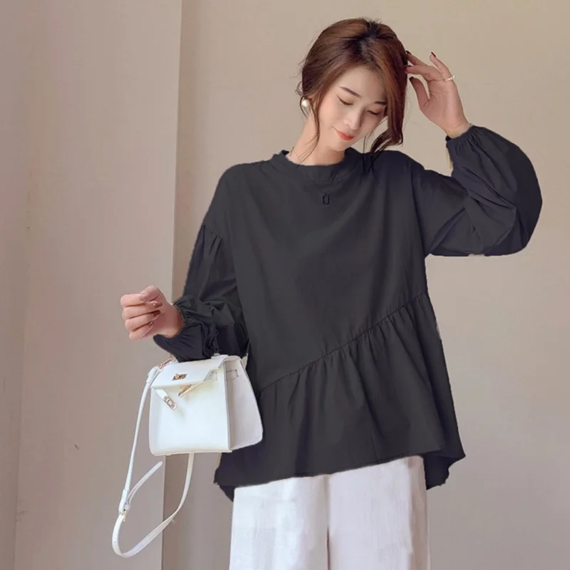 

Повседневная длинная кукла Sve irt round Ne, женская осенняя хлопковая милая свободная посадка с поясом и складками