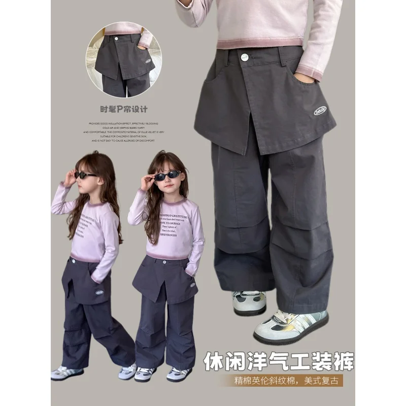 

Crawler2024Autumn New Medium and Large Girls Loose Casual HandsomePFashionable Curtain Overalls