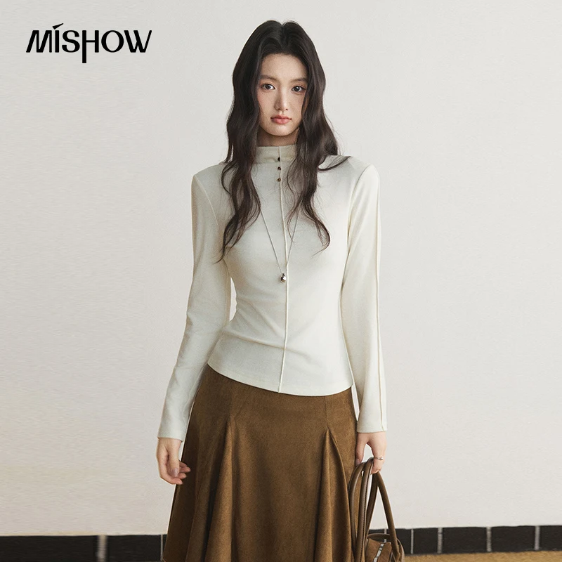 MISHOW Women's Long Sleeve Tops Wool Blend Mock Neck Slim Fit Knit Base Pullover 2026 Fall Winter Daily Cozy Clothing MXF45T3311