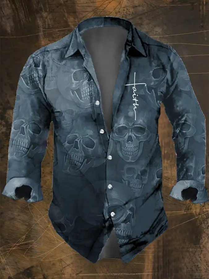 skull dress shirt for men Men's Skull Button Up Shirt | Smoking Skull by Rock Roll N Soul