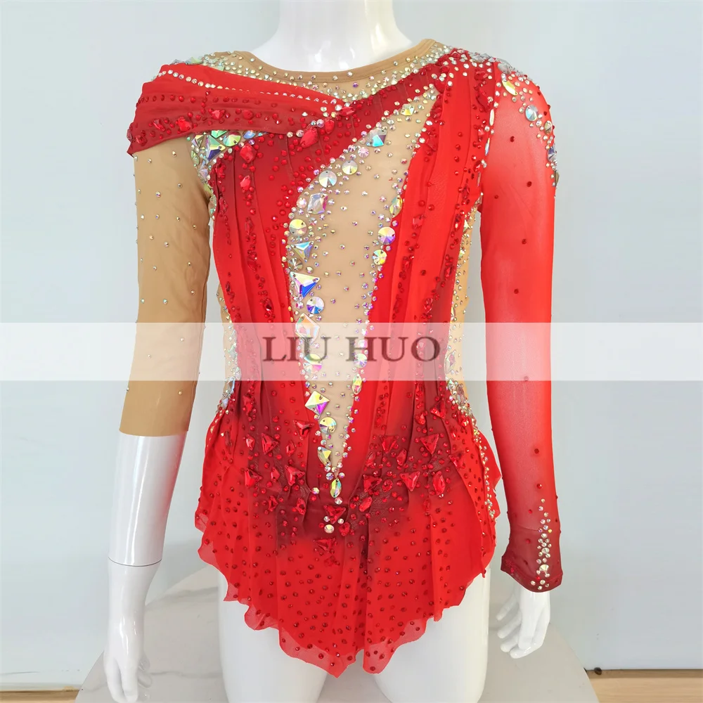

LIUHUO платье для фигурного катания для женщин и девочек на льду, художественная гимнастика, купальник для соревнований, танцевальный балет, красный аэробный купальник для подростков