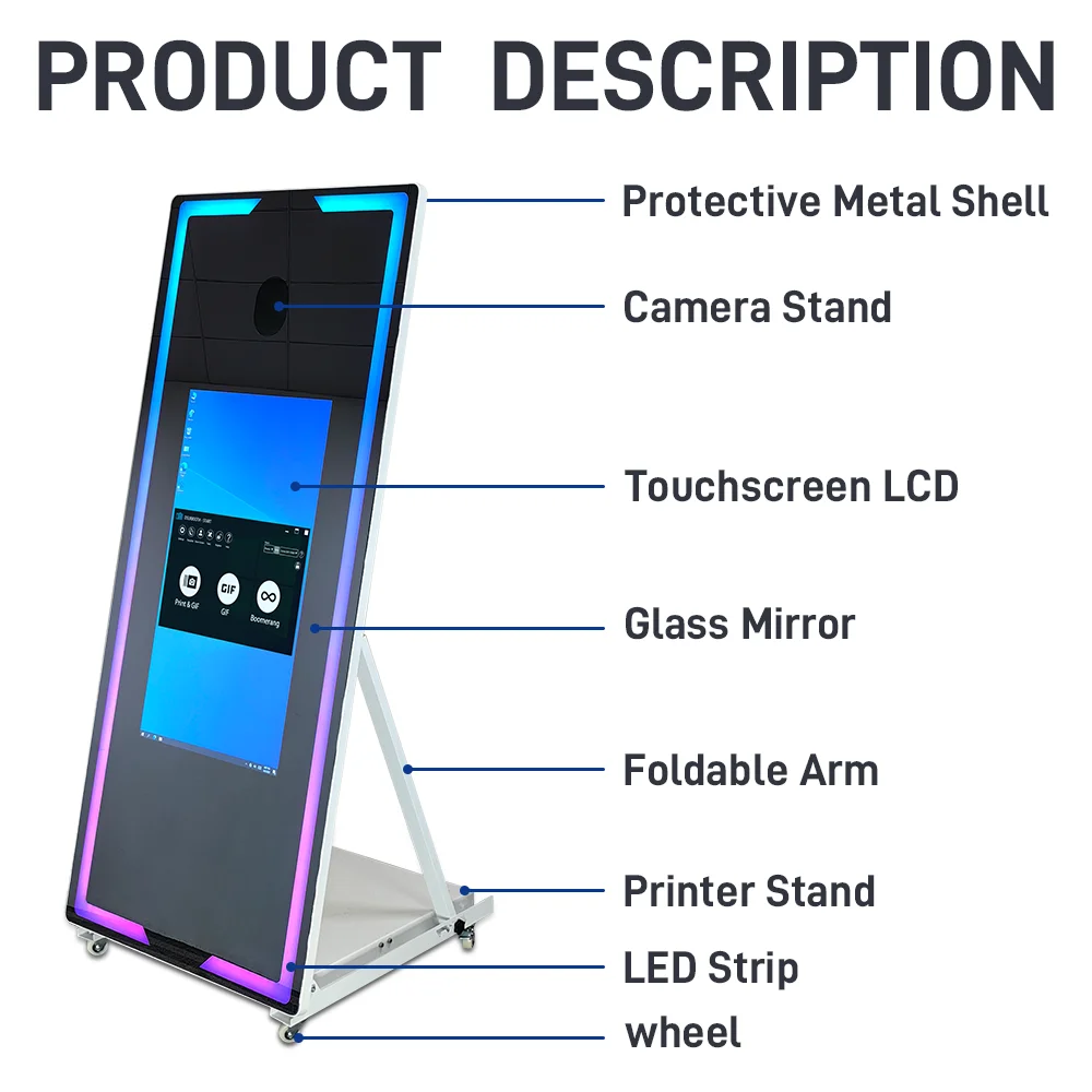 Touch Screen Mirror Photobooth Portable  45 65 inch Magic Photo Booth Machine For Wedding Party Activity