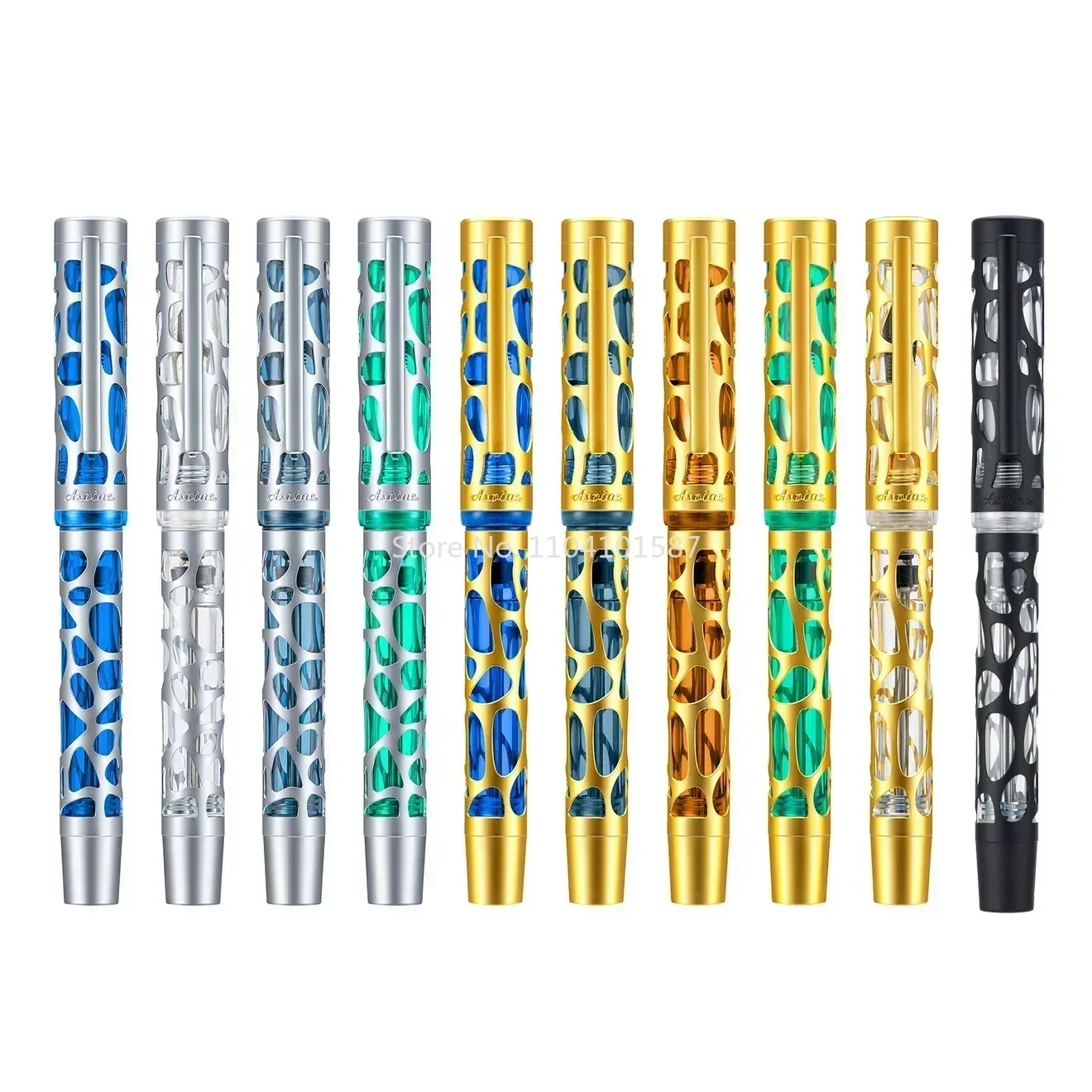 New Asvine V169 Vacuum Filling Fountain Pen Transparent Acrylic Skeleton Hollow Carved EF/F/M Water Drop With Box Writing Gi