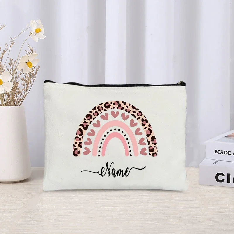 Personalization Name Zipper Clutch Nurse Teacher Makeup Bag Travel Toilet Cosmetic Pouch Custom Makeup Case Trendy Rainbow Purse