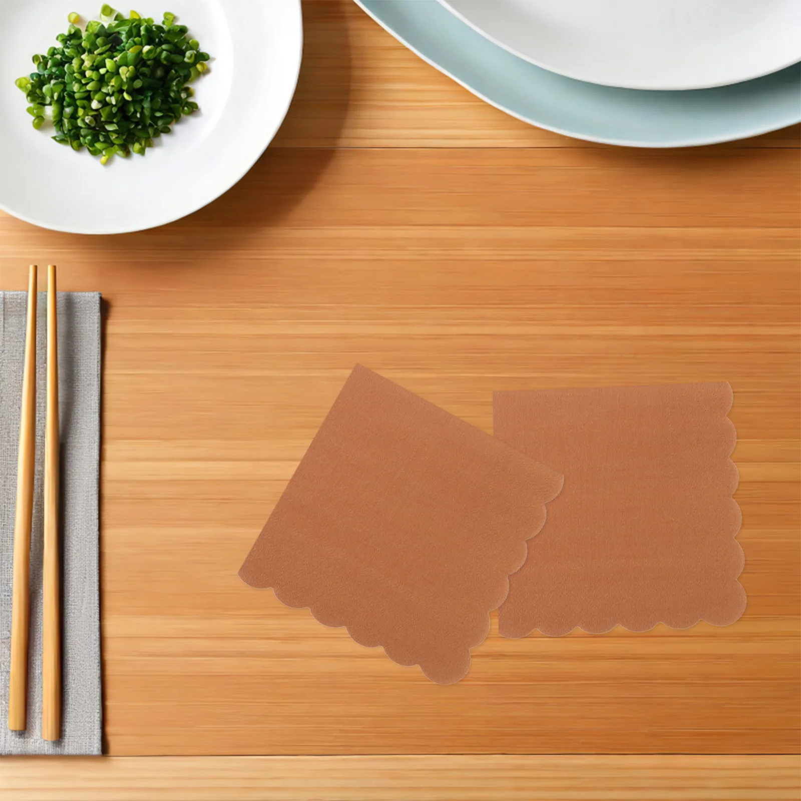 

100Pcs Brown Kraft Disposable Napkins Scalloped Edges Party Napkins Paper for Dinner Wedding Banquets Restaurant Birthday