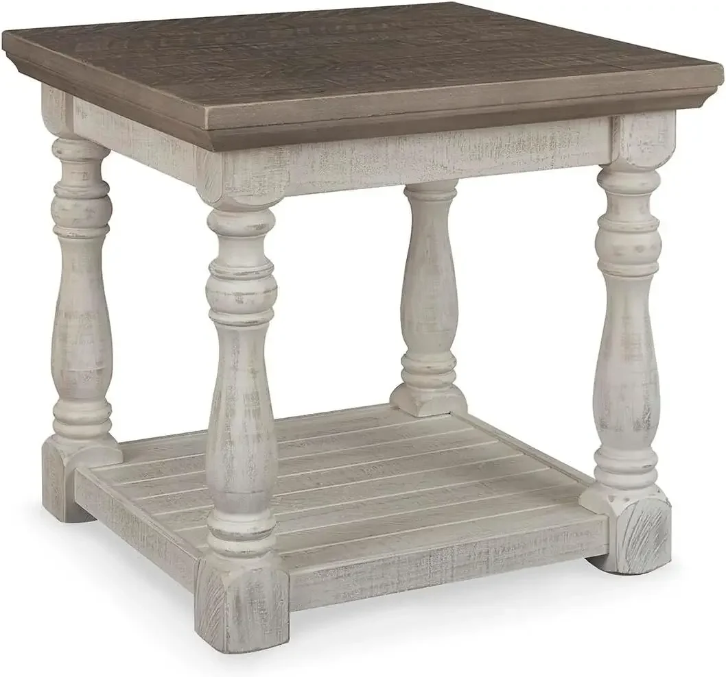 USA Stock Havalance Farmhouse End Table, Two-Tone Wood