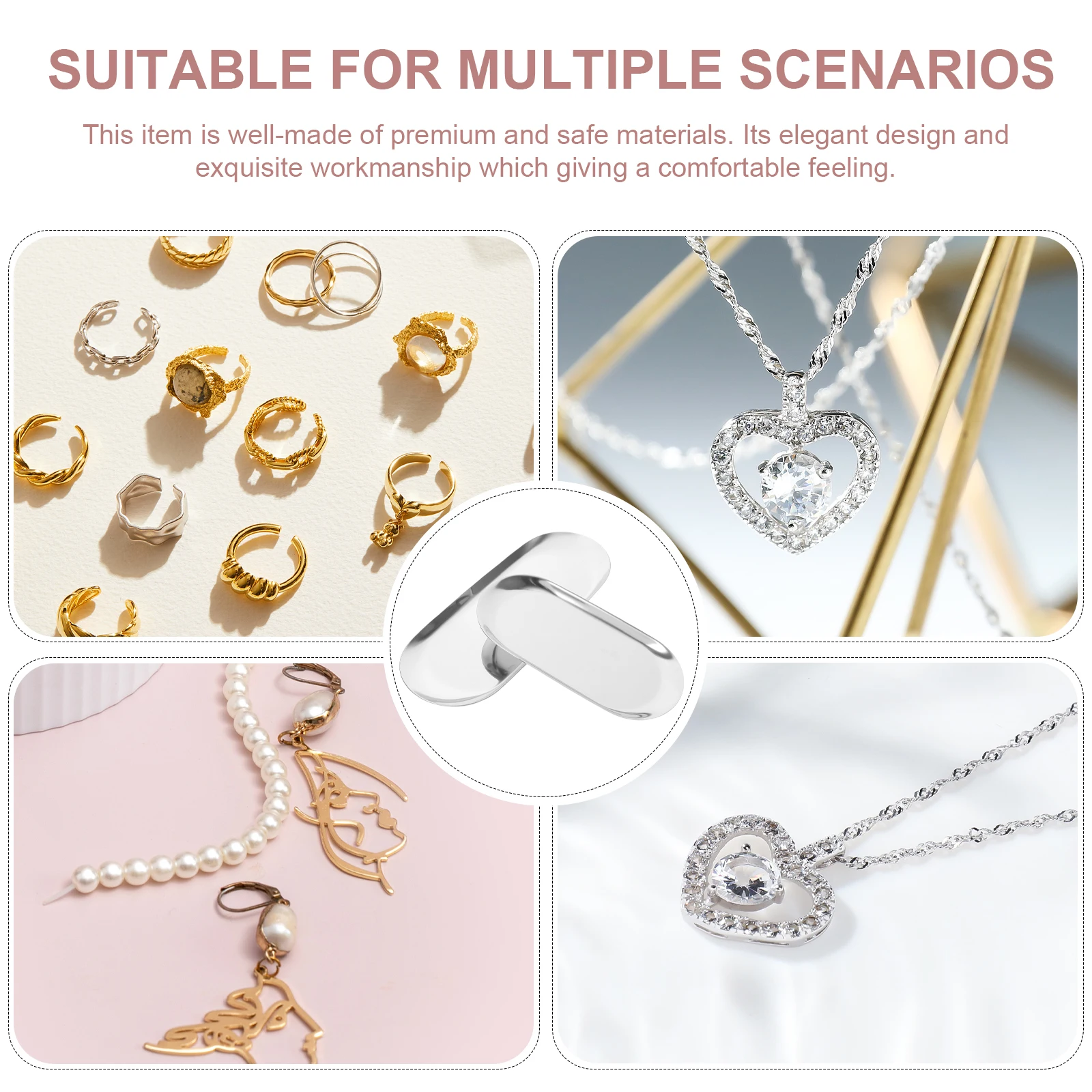 

2pcs Stainless Steel Tray Oval Jewelry Storage Plate Desktop Adornment Key Holder Bowl Silver Dish Durable Premium