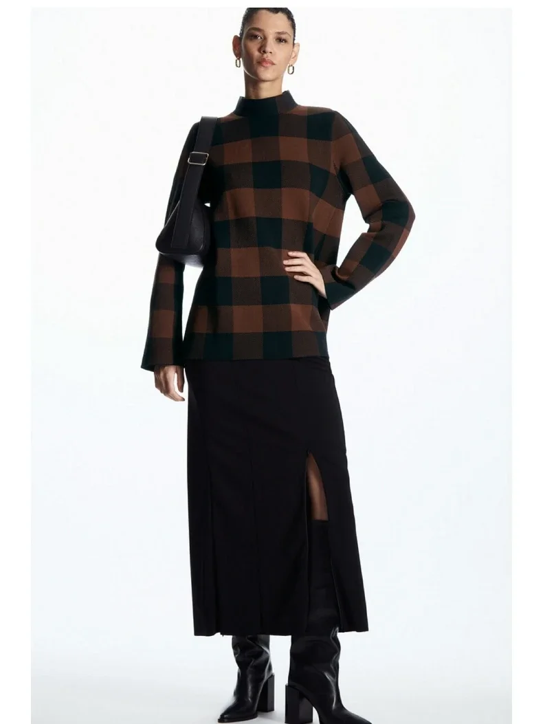 Ethereal  2023  winter new style of Vintage style Casual classic plaid commuter knit top