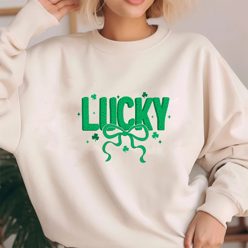 St. Patrick\'s Day Heat DTF Transfer Sticker Lucky Bowknot For T Shirts Jacket Fashion Iron On Print Patch Appliqued DIY Green