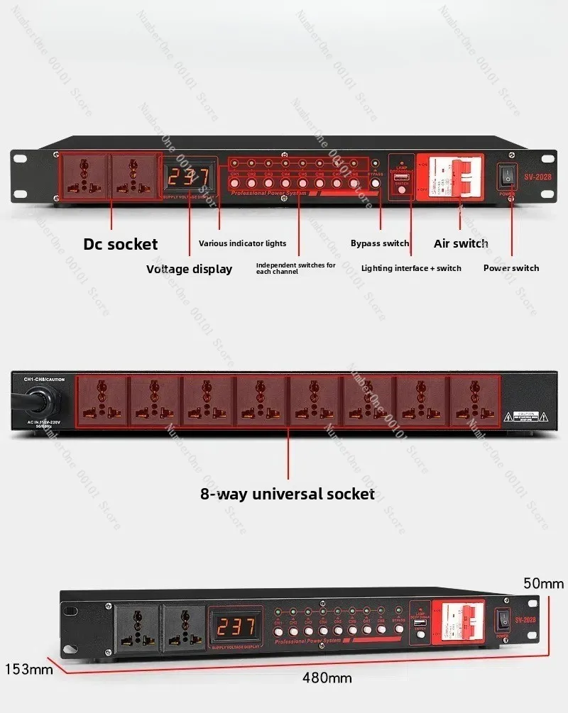 Professional 10-Way Power Sequencer Stage High-Power Controller Socket Intelligent Sequence Manager