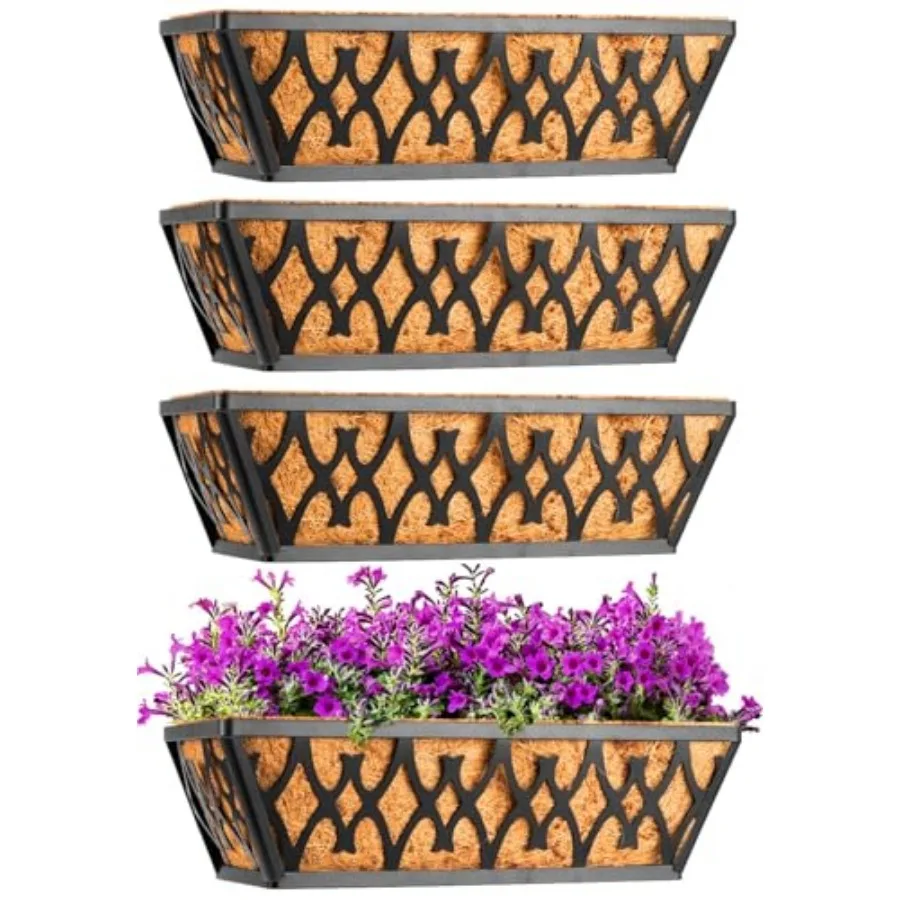 

Набор из 4 подвесных кашпо для оконных и балконных перил с кокосовыми вкладышами, для улицы