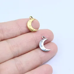 5pcs Wholesale Casting Stainless Steel Moon Coin Charms Pendant DIY Necklace Earrings Bracelets Unfading Colorless