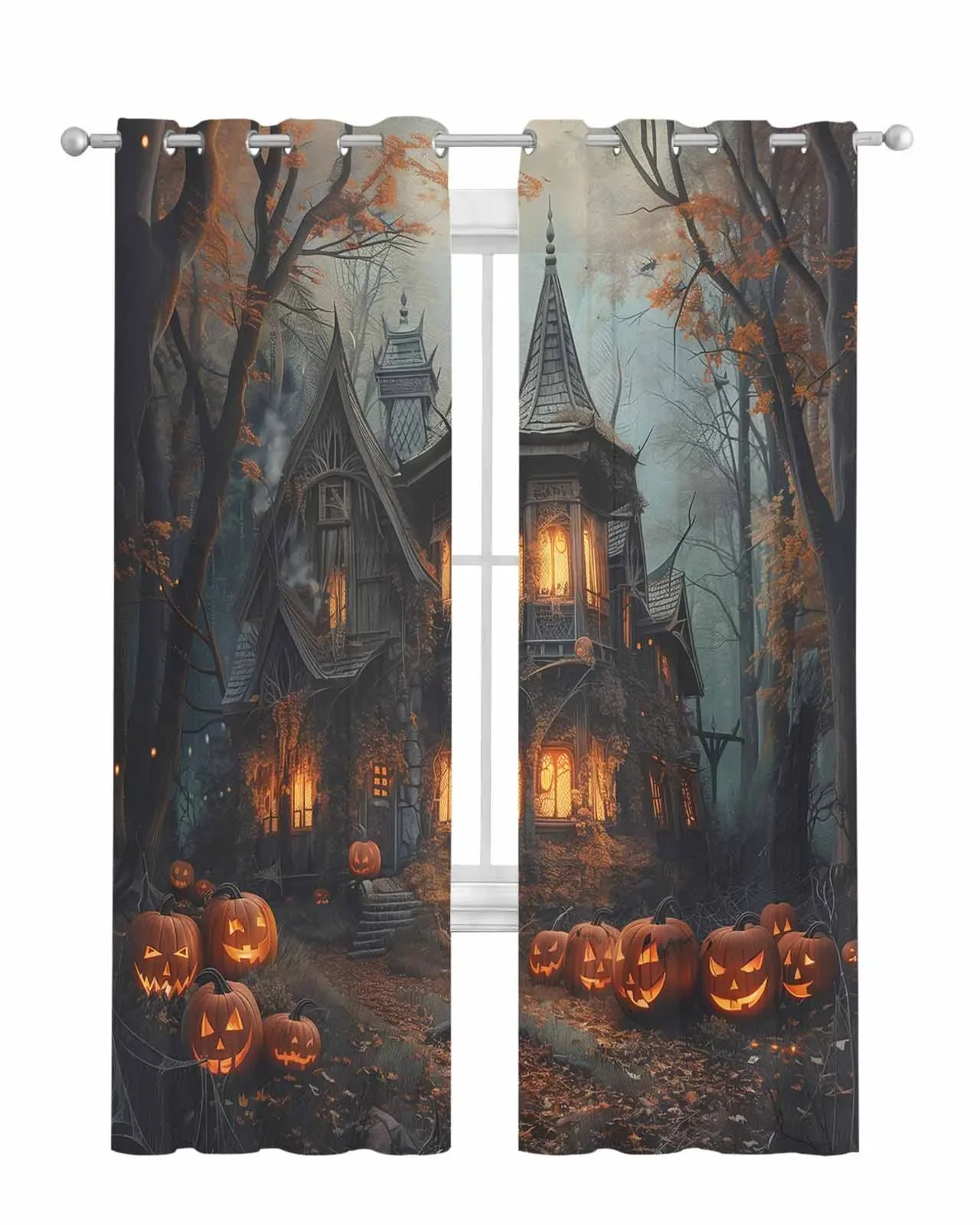 Castle Shades Halloween Curtains Child Room Pumpkin Kitchen Curtain Tiebacks Home Bedroom Blackout Curtains for Rooms Tentacles