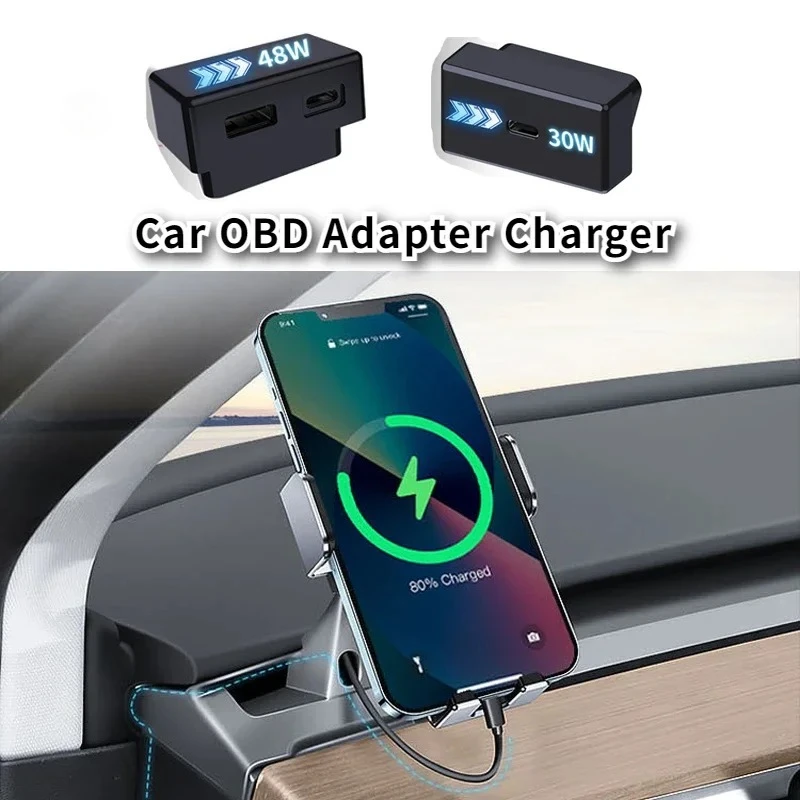 

Универсальное скрытое зарядное устройство OBD USB 18W Type-C PD30W, док-станция OBC, быстрое зарядное устройство для Tesla Model Y/3/X/S, автомобильные аксессуары