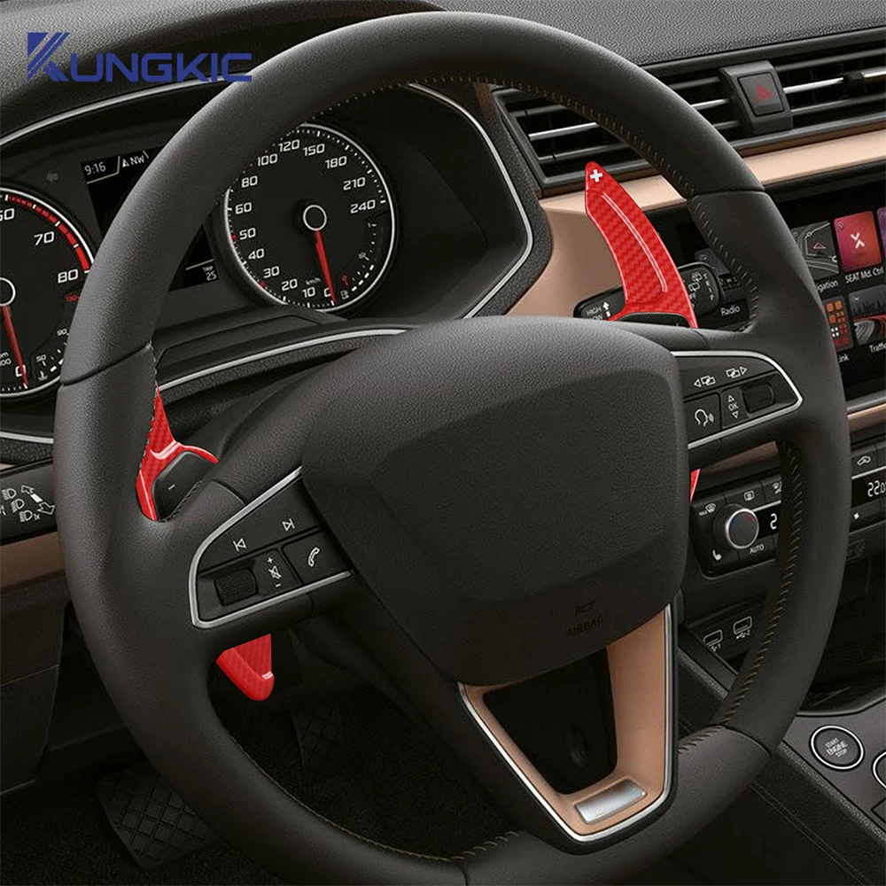 For Seat Leon fr MK3 MK4 5F ST Cupra Ateca Alhambra Arona Ateca ibiza 6P Carbon Fiber ABS Steering Wheel Paddle Shifter Sticker view 3