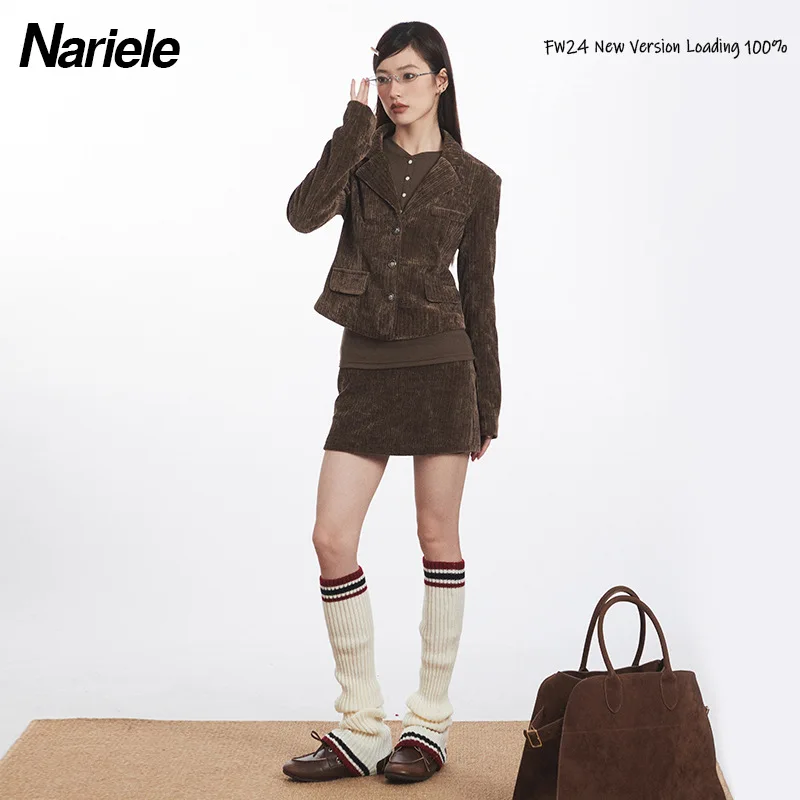 Nariele European and American 24 retro woolen short jacket women's short jacket cardigan French autumn temperament small suit