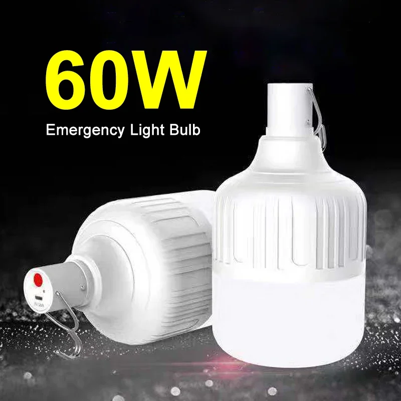 60W Camping Bulb Rechargeable Hanging Tent Light Portable 5 Mode Work Light Outdoor Waterproof Emergency Lamp For Fishing Hiking