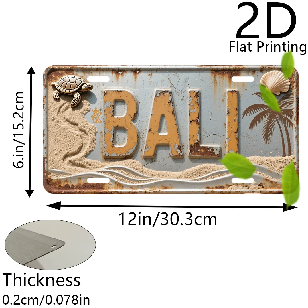 2D Flat - 1pc 2D Flat Bali-Themed Retro Aluminum License Plate Wall Art | 6