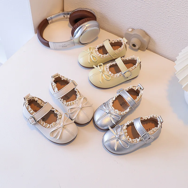 

Children's Leather Shoes 2025 Autumn New Fashion Bow Lace Girls' Princess Shoes Soft Sole Anti Slip Baby Kid's Casual Shoes
