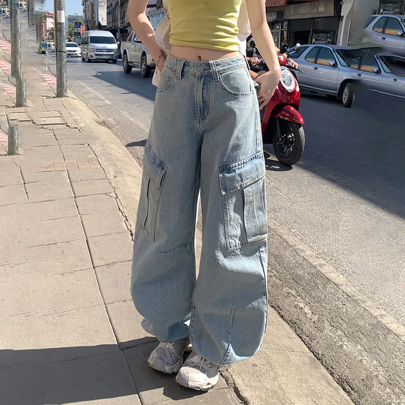 KSTUNผู้หญิงCargoกางเกงยีนส์ขากว้างหลวมDenimกางเกงBaggy Streetwear Vintageผู้หญิงกางเกงยีนส์อเนกประสงค์ความยาวเต็มกางเกง 2025