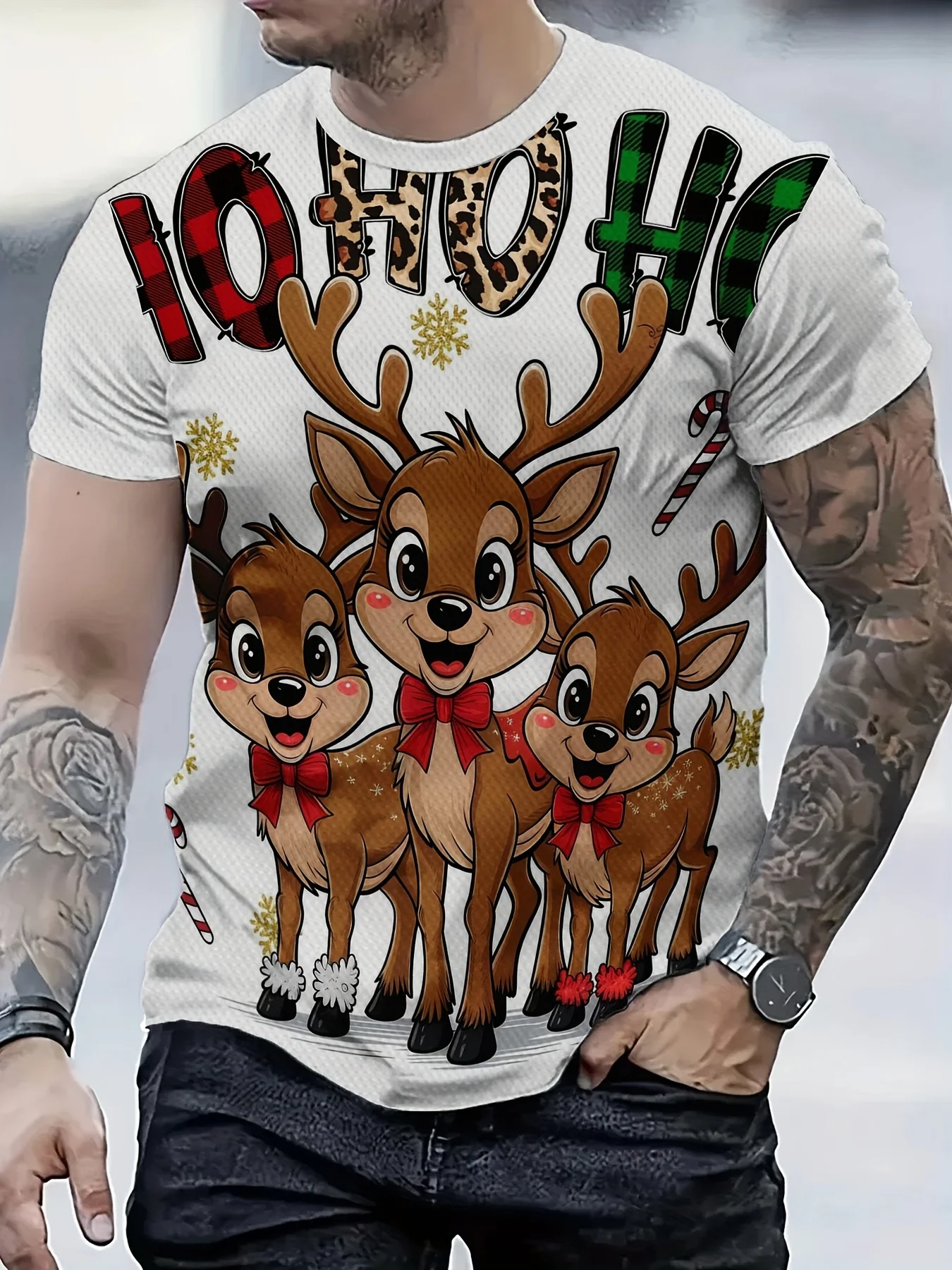 

Cartoon Elk 3D Print Men's T Shirt Casual Fashion Loose Christmas Element O-neck Short Sleeve Tops New Year Party X'mas Clothing