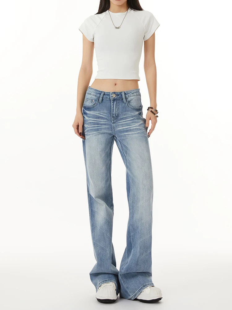 

Low Waist Bell Bot Denim Jeans Women's Slim Fit Straight Leg Blue Jeans Retro Waed Casual Wear mid Stretch