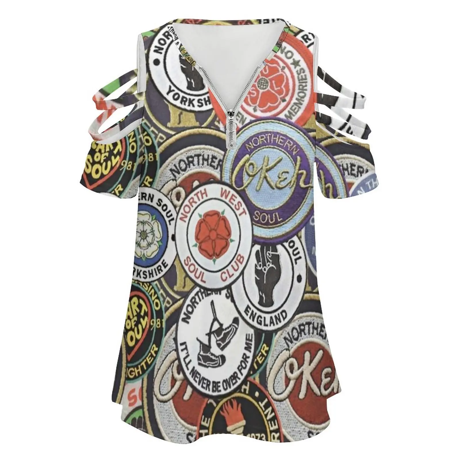 Northern Soul Patches Okeh Wigan Pier Keep The Faith Women's T-Shirt New Fashion Printed Zipper V-Neck Short Sleeve T Shirts