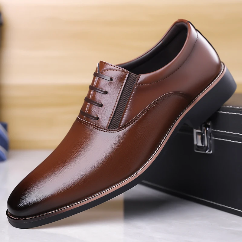 

Men's Leather Derby Shoes, Formal Business Dress Shoes, Comfort Soft Sole Anti-Slip Footwear for Office Commute-XH9221