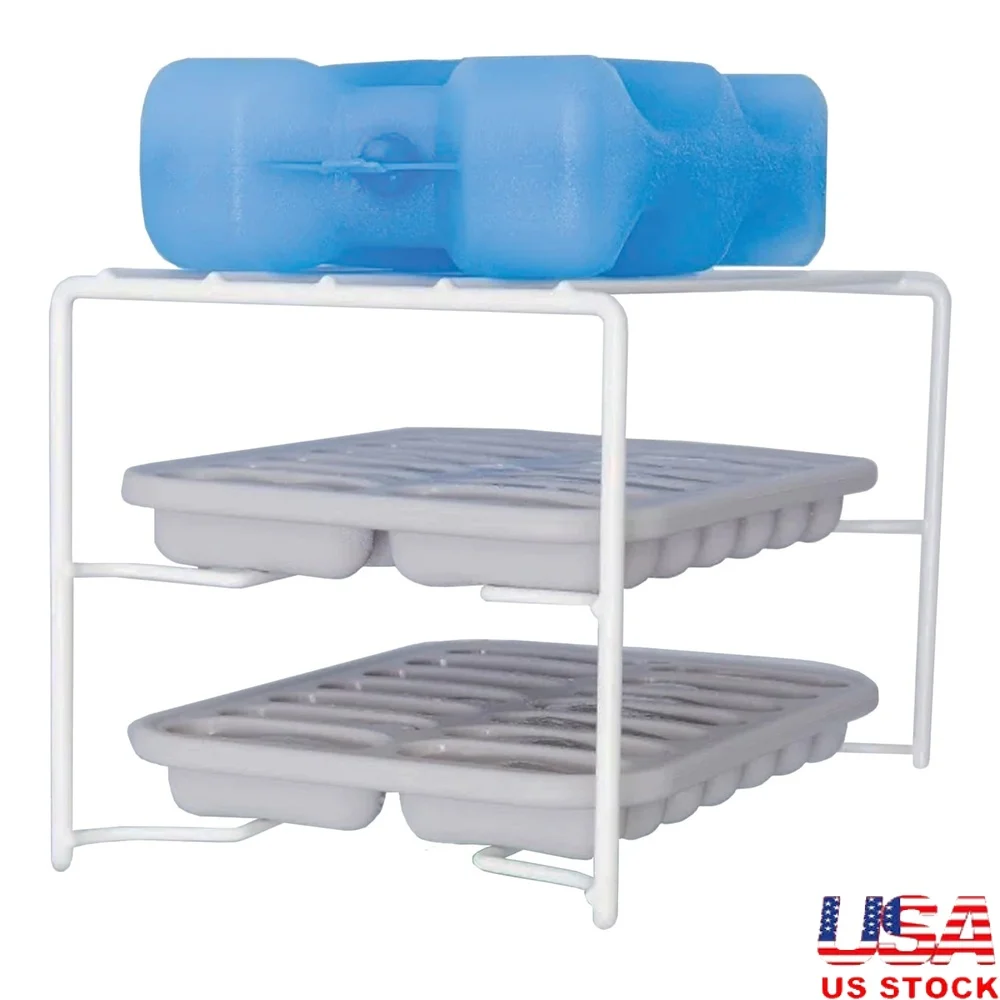 

2-Shelf Ice Tray Organizer Caddy Durable White Steel Storage Solution Freezer Holds Up to 3 Trays and Small Items