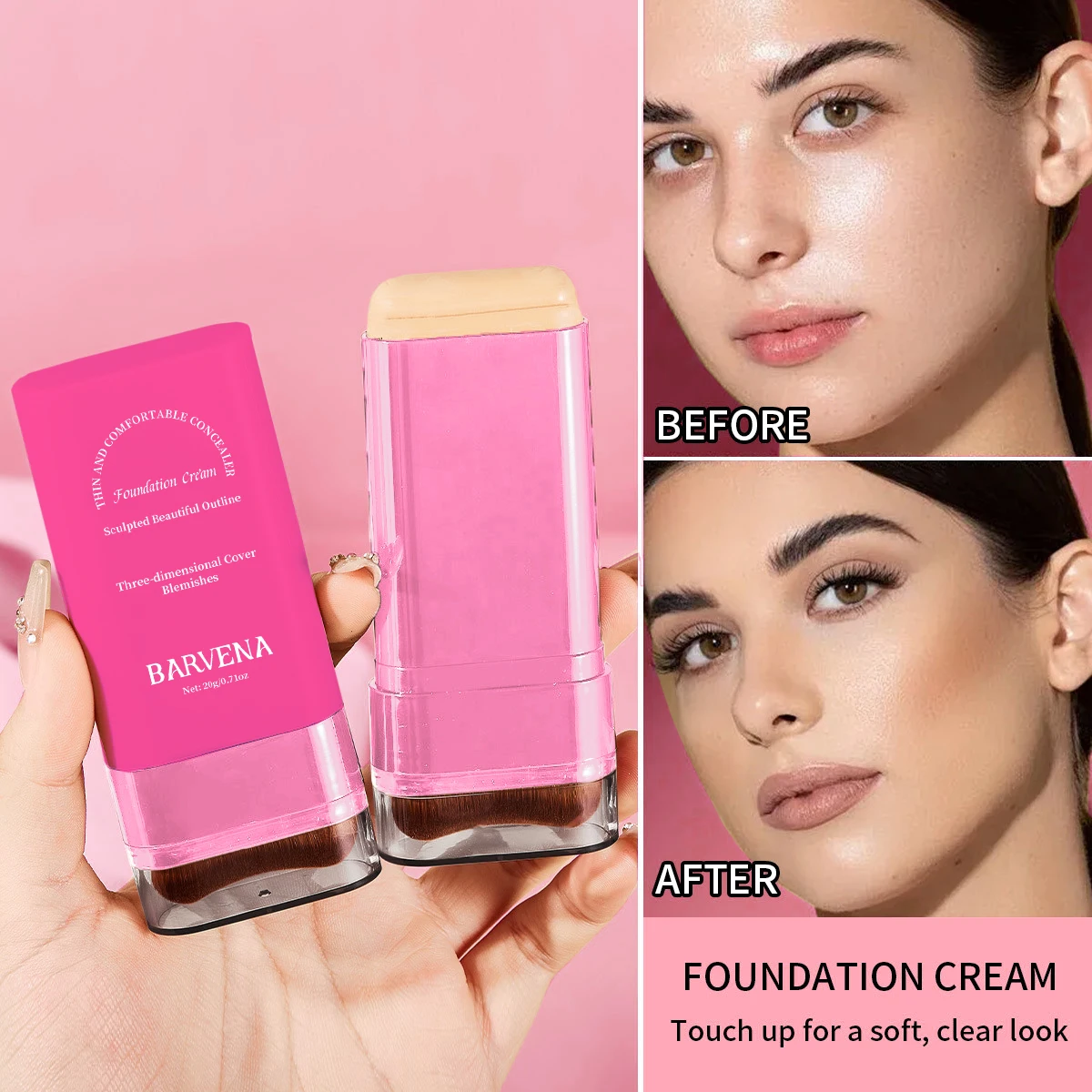 BARVENA Eraser Foundation Stick Hydrating High Concealer Base Makeup Built-in Brush Waterproof Makeup Effect Lasting a