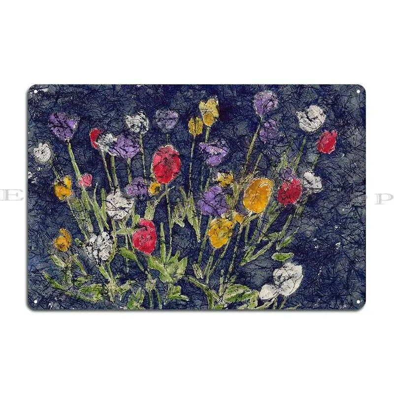 Colorful Red White Purple Yellow Tulips In Watercolor Batik Metal Plaque Printing Living Room Living Room Tin Sign Poster