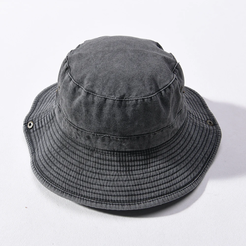 Jaxmonoy Spring Summer Fisherman Cap for Women and Men Casual Washed Denim Bucket Hat Vintage Foldable Cowboy Hats with String