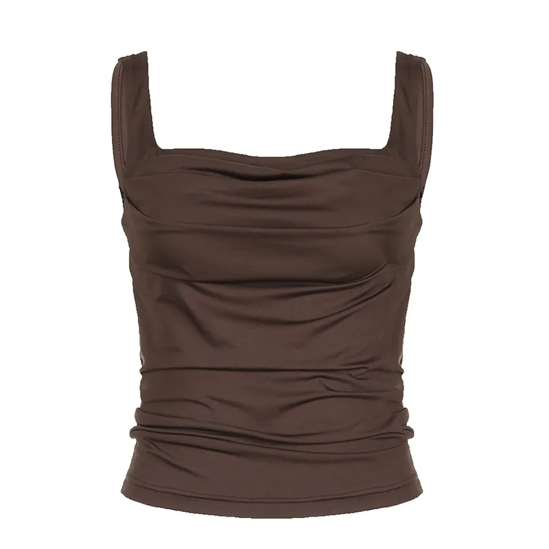 Summer Women Casual Solid Color Square Collar Sleeveless T Shirt y2k Tank Top Basic Vest 2000s Clothes Streetwear