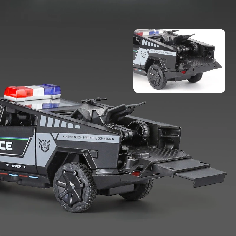1:32 Cybertruck coche de policía recogida coche de aleación modelo Diecast vehículo de juguete sonido luz imitación para niños juguetes de regalo de Navidad