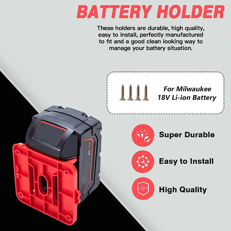 5 Pack Battery Holder Battery Mount For Milwaukee 18V Battery Dock Holder Fit For 48-11-1815 48-11-1828 48-11-1850 Battery