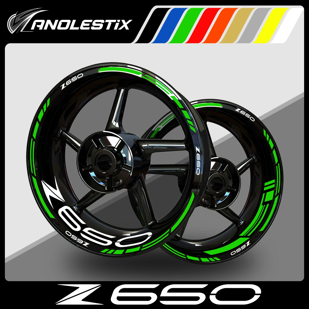 AnoleStix Riflettente Ruota Del Motociclo Adesivo Mozzo Decal Rim Stripe Nastro Per Kawasaki Z650 2024 2023 2022 2021 2020 2019 2018