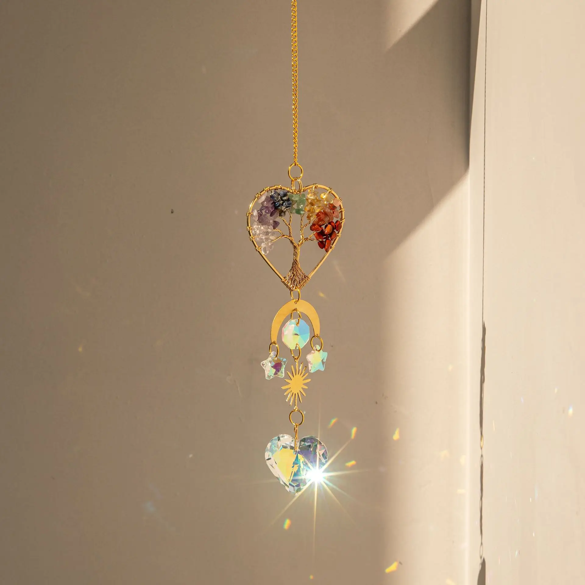 Sun catcher Kristall Leben Baum hängen Dekor Glasmalerei Mond Chakra Regenbogen Maker Licht fänger für Garten Outdoor-Dekoration