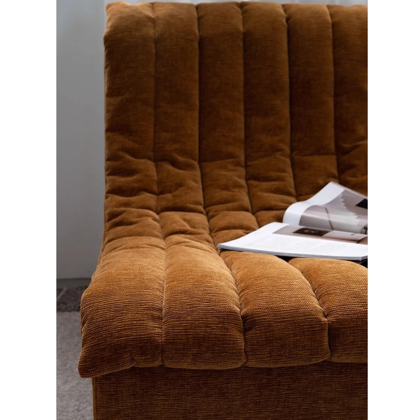 Retro style light yellow corduroy single sofa module Nordic simple armless lazy sofa