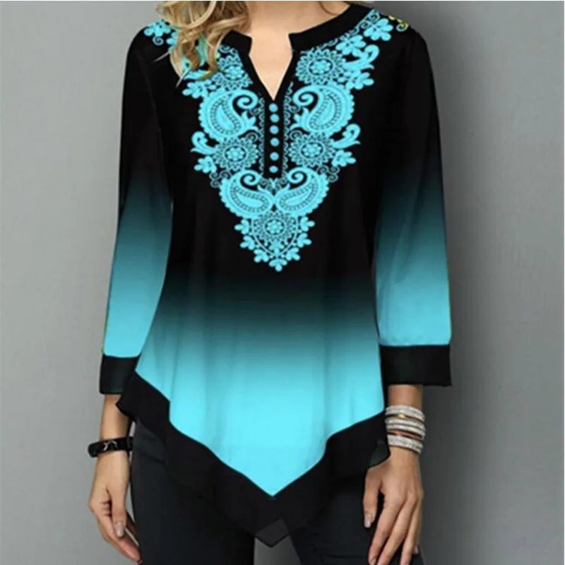 Shirt Women Spring Summer Blouse 3/4 Sleeve Casual Printing Female Fashion Shirt Tees Tops  5XL StreetShirt