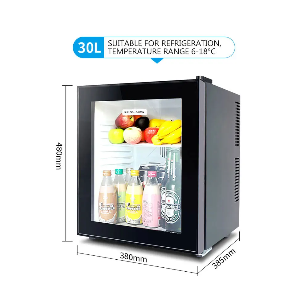 220V 30L Hotel Room Small Refrigerator Mini Transparent Freestanding Display Freezer Mute Mini Fridge 6-18 Celsius